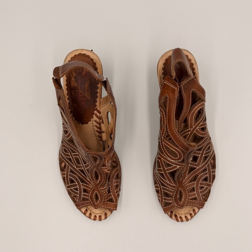 Pikolinos Spanish Leather Brown Cream Contrast Bohemian Slingback Clog Sandal 38